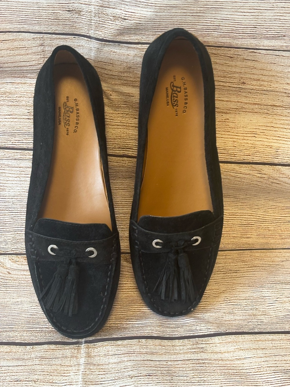 G.H. Bass & Co. Bonnie Women’s Black Leather/Suede Tassel Loafer Flats Slip-On 7